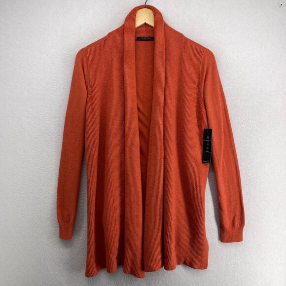 Cyrus Sweaters - CYRUS Cardigan M Open Drape Front Sweater Shawl Ribbed Stretch Orange NEW